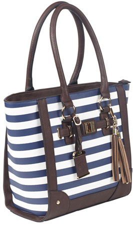 Bulldog BDP050 Tote Purse w/Holster Navy Stripe Leather Most Sm Pistols  &  Revolvers Right Hand