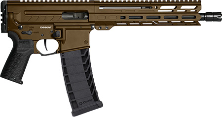 CMMG 94A8041MB Dissent MK4 9mm Luger 33+1 10.50", Midnight Bronze Rec, Picatinny Brace Adapter, 9.60" M-LOK Handguard, Left Side Charging Handle, Zeroed Linear Comp, TriggerTech Trigger