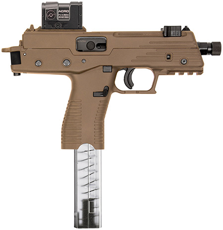 B & T Firearms BT42001USCTTB TP380  380 ACP 30+1 5" Black Threaded Barrel, Coyote Tan Aluminum Receiver, Coyote Polymer Grips, Aimpoint Acro P-2