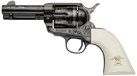 Pietta GW9LLE312NMUI Great Western II Liberty 9mm Luger 6rd 3.50" Blued Engraved Octagon Steel Barrel  &  Cylinder, Blued Engraved Steel Frame, Ultra Ivory w/Engraved Liberty Eagle Grip, Exposed Hammer