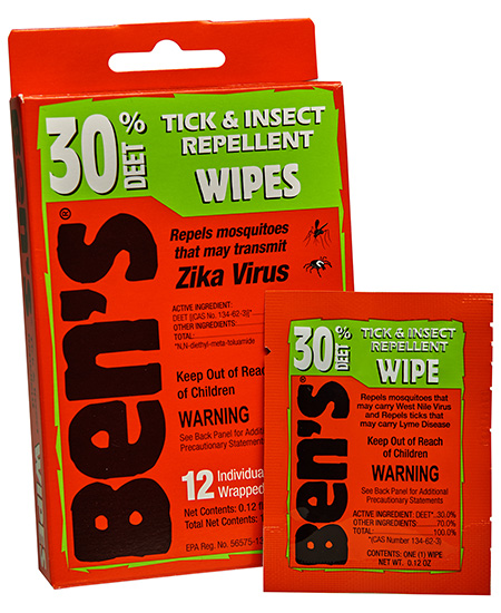 Ben's 00067085 30  Odorless Scent Wipes Repels Ticks  &  Biting Insects 12