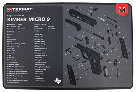 TekMat TEKR17KIMBERMCR9 Kimber Micro 9 Cleaning Mat Black/Gray Rubber 11"x17" Kimber Micro 9 Diagram