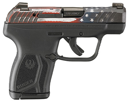 Ruger 13745 LCP Max  Compact 380 ACP 10+1 2.80" Black Oxide Steel Barrel, American Flag Cerakote Serrated Slide, Black Polymer Frame w/Serrated Trigger Guard w/Black Nylon Grips