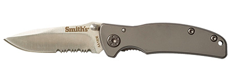Smiths Products 51007 Titania I 2.20" Folding Drop Point Part Serrated Satin Titanium Coated Stainless Steel Blade/ Stainless Steel Handle Includes Pocket Clip