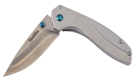 Smiths Products 51245 Noesis  2.75" Folding Drop Point Plain Satin 400 SS Blade/Bead Blasted Stainless Steel Handle Includes Pocket Clip