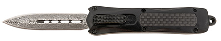 Steel River Knives MA163BDD Spartan  Mini 2.70" OTF Dagger Plain Damascus 440C SS Blade/ Black w/Carbon Fiber Inlay Aluminum Zinc Alloy Handle