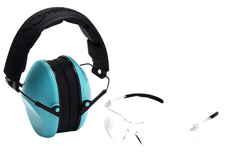 Pyramex VGCOMBO410 Low-Profile Combo Kit  Scratch Resistant Clear Lens  &  Frame with Rubber Temple Tips Powder Blue Low-Profile Earmuffs
