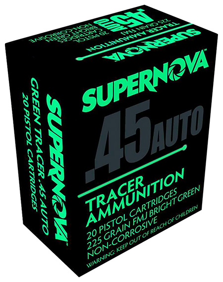 Supernova PMSN45ACG Green Tracer Non Corrosive 45ACP 225gr Full Metal Jacket 20 Per Box/50 Case