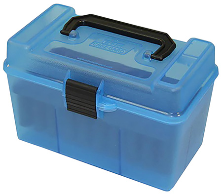 MTM Case-Gard H50RMAG24 Deluxe Ammo Box  300 Win Mag/7mm Rem Clear Blue Polypropylene 50rd