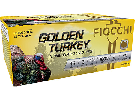 Fiocchi 123TRKC4 Golden Turkey  12Gauge 3" 1 3/4oz 4Shot 10 Per Box/10 Case
