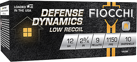 Fiocchi 12LE9P Defense Dynamics Low Recoil 12Gauge 2.75" 1Buck Shot 10 Per Box/25 Case