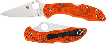 Spyderco C11FPOR Delica 4 Lightweight 2.88" Folding Plain Satin VG-10 SS Blade/Orange Bi-Directional Texturing FRN Handle Includes Pocket Clip