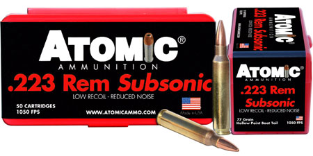 Atomic Ammunition 00429 Rifle Subsonic 223Rem 77gr Hollow Point Boat Tail 50 Per Box/10 Case