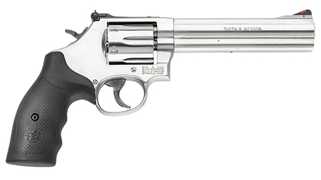 Smith  &  Wesson 164224 Model 686  357 Mag or 38 S&W Spl +P Stainless Steel 6" Barrel  &  6rd Cylinder, Satin Stainless Steel L-Frame,  Red Ramp Front/Adjustable White Outline Rear Sights Internal Lock