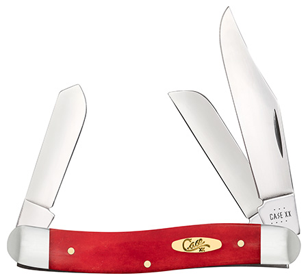 Case 10764 Stockman  Folding Clip Point/Sheepsfoot/Spey Plain Mirror Polished Tru-Sharp SS Blade, Smooth Red Bone/SS Handle