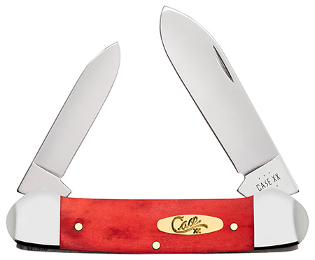 Case 10765 Canoe  Folding Pen/Spear Plain Mirror Polished Tru-Sharp SS Blade, Smooth Red Bone/SS Handle