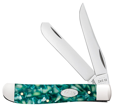 Case 71381 SparXX Trapper Mini Folding Clip Point/Spey Plain Mirror Polished Tru-Sharp SS Blade/Green Kirinite Handle