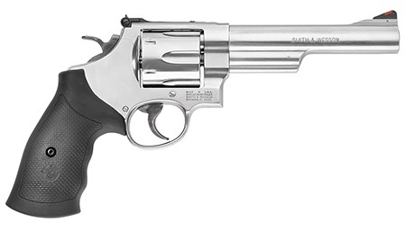 Smith  &  Wesson 163606 Model 629  44 Rem Mag or 44 S&W Spl Stainless Steel 6" Barrel  &  6rd Cylinder, Satin Stainless Steel N-Frame,  Red Ramp Front/White Outline Rear Sights