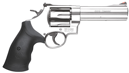 Smith  &  Wesson 163636 Model 629 Classic 44 Rem Mag or 44 S&W Spl Stainless Steel 5" Barrel  &  6rd Cylinder, Satin Stainless Steel N-Frame, Red Ramp Front/White Outline Rear Sights