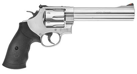 Smith  &  Wesson 163638 Model 629 Classic 44 Rem Mag or 44 S&W Spl Stainless Steel 6.50" Barrel  &  6rd Cylinder, Satin Stainless Steel N-Frame, Red Ramp Front/White Outline Rear Sights