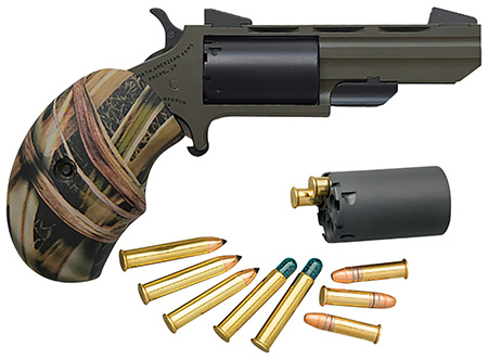 North American Arms TGHC Huntsman Conversion 22 LR/22 WMR 5 Shot 2" OD Green Cerakote Heavy Vent Rib Barrel, OD Green Cerakote Steel Frame, Matte Black Cylinder, Camo Grip, Exposed Hammer