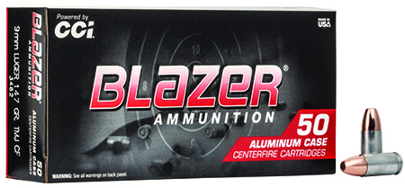 CCI 3462 Blazer Clean-Fire Handgun 9mmLuger 147gr Total Metal Jacket 50 Per Box/20 Case