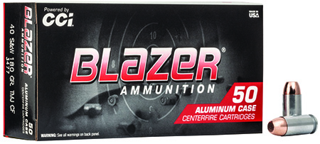 CCI 3477 Blazer Clean-Fire Handgun 40S&W Lead Free 180gr Total Metal Jacket 50 Per Box/20 Case