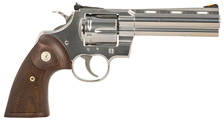 Colt Mfg PYTHONSP5WTS Python  357 Mag/38 Special 6 Shot 5" Stainless Recessed Target/Vent Rib Barrel, Stainless Cylinder  &  Frame, Walnut w/Colt Medallion Grip