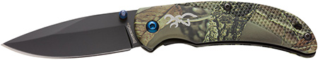 Browning 3220344 Prism 3  EDC Folding 2.38" Plain Black Oxide 7Cr17MoV SS Blade, Camo w/Brass Accents  &  Logo Anodized Aluminum Handle, Includes Pocket Clip
