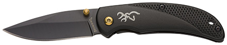 Browning 3220340 Prism 3  EDC Folding 2.38" Plain Black Oxide 7Cr17MoV SS Blade, Black w/Brass Accents  &  Logo Anodized Aluminum Handle, Includes Pocket Clip