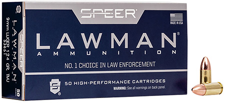 Speer 53651 Lawman  9mmLuger 124gr Total Metal Jacket 50 Per Box/20 Case