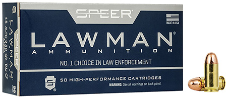 Speer 53885 Lawman Training Clean-Fire 45ACP 230gr Total Metal Jacket Round Nose 50 Per Box/20 Case