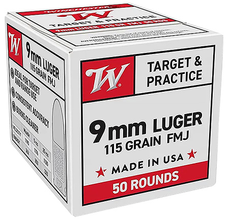 Winchester Ammo W9MM50   9mmLuger 115gr Full Metal Jacket 50 Per Box/20 Case