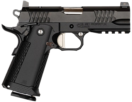 JACOB GREY FIREARMS TWC9425 TWC9  9mm Luger 17+1 4.25" Stainless Bull Barrel, Black Optic Ready/Serrated Steel Slide, Black Aluminum Frame w/Beavertail  &  Picatinny Rail
