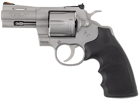 Colt Mfg PYTHONSM3RTS Python  357 Mag/38 Special 6 Shot 3" Matte Stainless Steel Recessed Target Vent Rib Barrel, Cylinder  &  Frame, Black Rubber Grip, Exposed Hammer