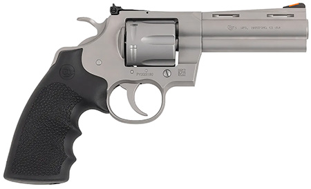 Colt Mfg PYTHONSM4RTS Python  357 Mag/38 Special 6 Shot, 4.25" Matte Stainless Steel Recessed Target Vent Rib Barrel, Cylinder  &  Frame, Black Rubber Grip, Exposed Hammer