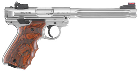 Ruger 40160 Mark IV Hunter 22 LR 10+1 6.88" Satin Stainless Fluted Bull Barrel, Satin Stainless Steel Frame, Drilled  &  Tapped Receiver, Target Laminate w/Finger Groove Grip, Right Hand