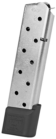 CMC Products 17150 Power Mag Railed 10rd 45 ACP Fits 1911 Government Stainless Steel w/ Black Base Pad