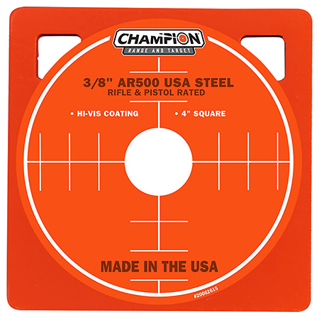 Champion Targets 44904 Center Mass  4" Rifle Gray AR500 Steel Square 0.38" Thick Hanging