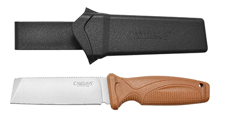 Camillus 19627 Swedge  4.30" Fixed Plain Silver 420 Steel Titanium Bonded Blade, Textured Tan ABS Handle, Includes Sheath