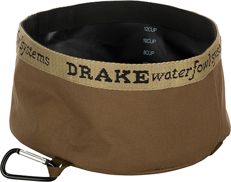 Drake Waterfowl GD8100BRN Travel Food  &  Water Bowl Gun Dog Brown 600D Polyester