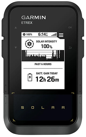 Garmin 0100278200 eTrex Solar GPS/Smart Features, 28MB Memory Black 2.20" Transflective/Monochrome Display, Compatible w/Garmin Explore App