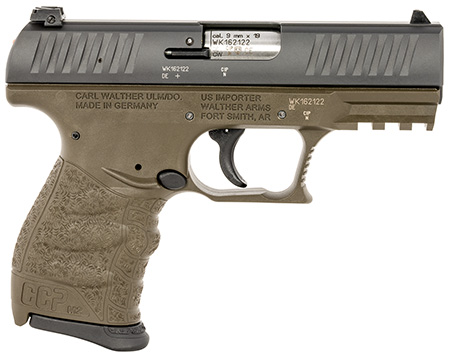 Walther Arms 5083506 CCP M2 Carry Frame 9mm Luger 8+1 3.54" Stainless Steel Barrel, Serrated Steel Slide, Military Green Polymer Frame w/Picatinny Rail, Ergonomic Grip