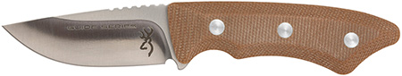 Browning 3220498B Guide Series  Small 3" Fixed Drop Point Plain Brown Satin Sandvik 14C28N SS Blade, Brown Micarta Handle