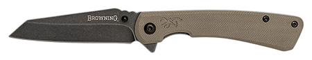 Browning 3220512 Branded Rock  EDC 3" Folding Wharncliffe Plain Black Stonewashed 7Cr17MoV SS Blade, Flat Dark Earth G10 Handle