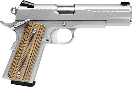 Savage Arms 67205 1911 Government 9mm Luger 10+1 5" Stainless Steel Barrel, Serrated Stainless Steel Slide, Stainless Steel Frame w/Beavertail, Brown VZ Grip
