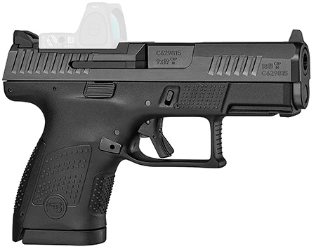 CZ-USA 01568 P-10 S  Sub-Compact Frame 9mm Luger 10+1 3.50" Black Steel Barrel, Black Nitride Optic Ready/Serrated Steel Slide, Black Polymer Frame w/Picatinny Rail