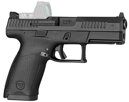 CZ-USA 91536 P-10 C  Compact Frame 9mm Luger 15+1 4.02" Black Carbon Steel Barrel, Black Nitride Optic Ready/Serrated Steel Slide, Black Polymer Frame w/Picatinny Rail, Interchangeable Backstrap Grip