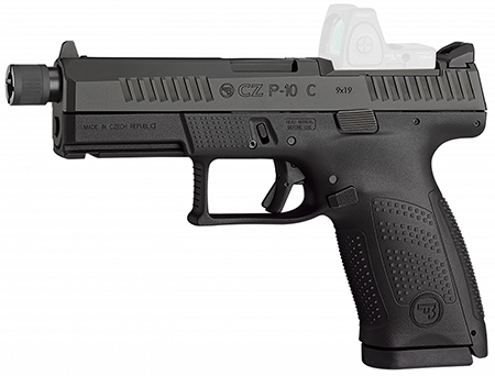 CZ-USA 91513 P-10 C  Compact 9mm Luger 17+1 4.02" Black Threaded Barrel, Black Nitride Optic Ready/Serrated Steel Slide, Black Polymer Frame w/Picatinny Rail, Interchangeable Backstrap Grip