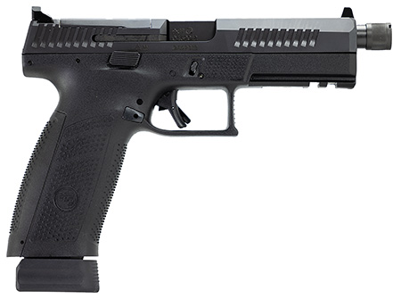 CZ-USA 91556 P-10 F  9mm Luger 21+1 5.10" Black Threaded Barrel, Black Nitride Steel Optic Ready/Serrated Slide, Black Polymer Frame w/Picatinny Rail, Interchangeable Backstrap Grip, Ambidextrous